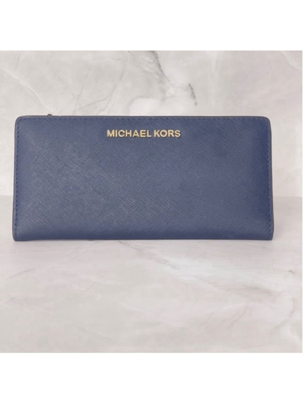Michael Kors Saffiano Leather Slim Bifold Wallet & Card Case Navy Blue - Picture 3 of 9